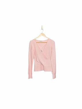 TOME Wrap-Effect Cutout Ribbed Merino Wool Sweater Light Pink V-Neck